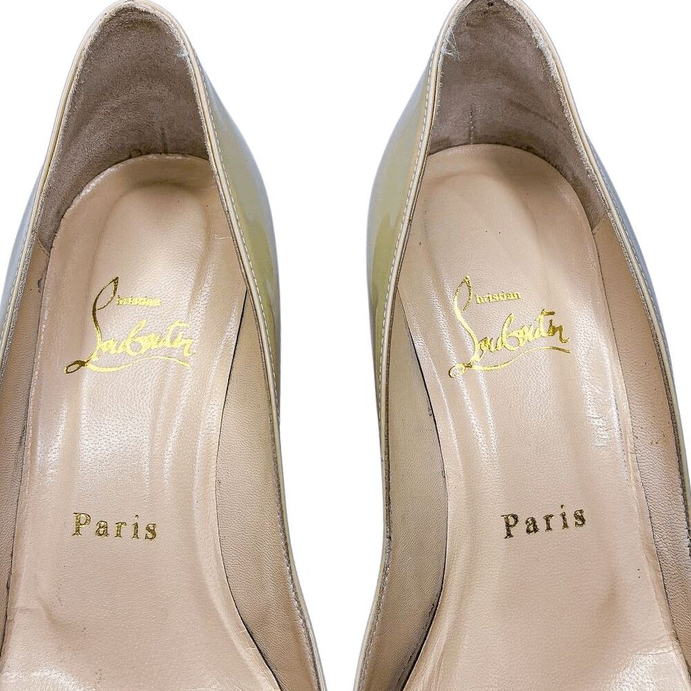 Christian Louboutin Rocket 45 Patent Leather Pumps Columbe EU 37 Nude Beige Heel - Picture 4 of 10